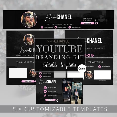 YouTube branding kit with Canva templates - create custom banners, intros & outros for your YouTube channel. #youtube #branding . #Youtube_Banner_Ideas_Design #Youtube_Banner_Ideas #Youtube_Channel_Banner #Animated_Intro Youtube Banner Ideas Design, Youtube Vlog Ideas, Cute Youtube Banner, Logo Design Youtube, Youtube Vid Ideas, Youtube Logo Design, Youtube Banner Ideas, Youtube Channel Branding, Youtube Header