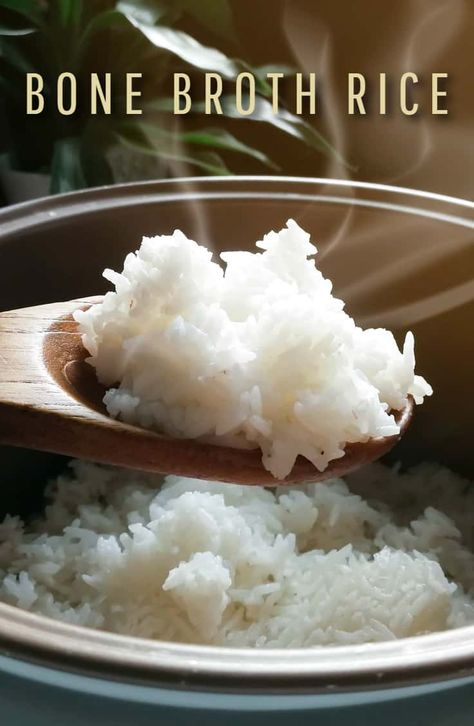 Cooking Rice In Bone Broth, Rice In Bone Broth, How To Eat Bone Broth, Rice With Bone Broth, Bone Broth Rice Recipe, Bone Broth Recipe Dishes, Bone Broth Pasta, Bone Broth Rice, Broth Rice