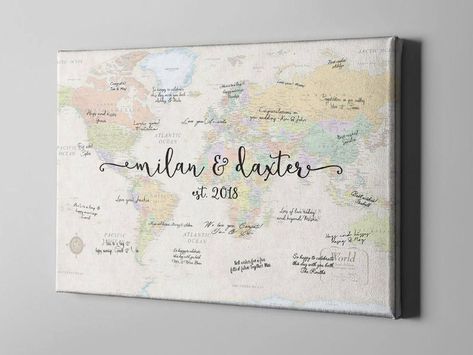 Poster Guest Book, Canvas Guest Book, Map Guest Book, Destination Wedding Decor, Guest Book Ideas, Travel Theme Wedding, Book World, Wedding Map, Guest Book Alternative