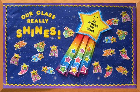 Our class really shines BB Star Themed Classroom, Star Bulletin Boards, Space Theme Classroom, Kindergarten Classroom Setup, Stars Classroom, Space Classroom, Preschool Bulletin, Preschool Bulletin Boards, Back To School Bulletin Boards