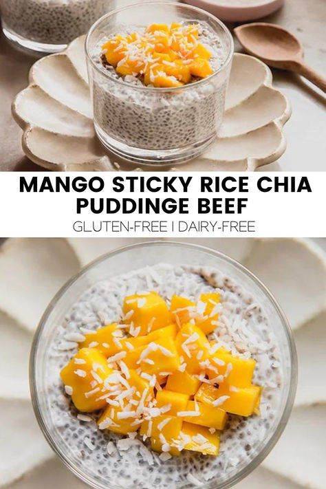 This mango sticky rice chia pudding is the perfect easy dessert! It’s fiber rich, easy to make, and packed with flavor. Freezer Desserts Recipes, Mango Sticky Rice Recipe, Chai Pudding, Gluten Free Dairy Free Breakfast, Coconut Sticky Rice, Matcha Chia Pudding, Unbound Wellness, Cooking Basmati Rice, Mango Pudding