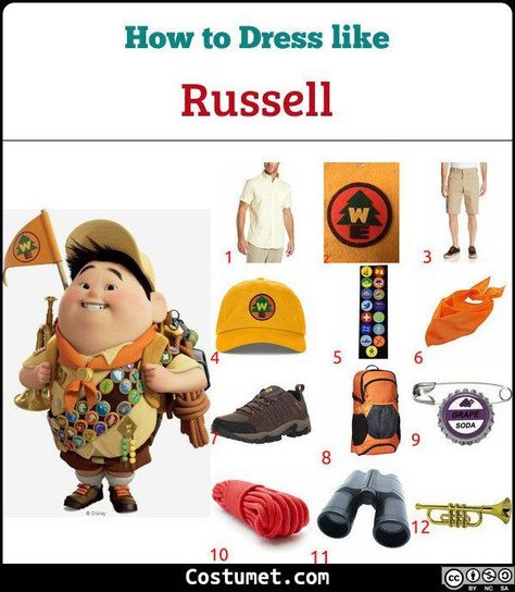 Wilderness Explorer Badges, Russell Up Costume, Modern Disney Outfits, Russel Up, Wheelchair Costumes, White Crew Socks, Up Halloween Costumes, Wilderness Explorer, Up Costume