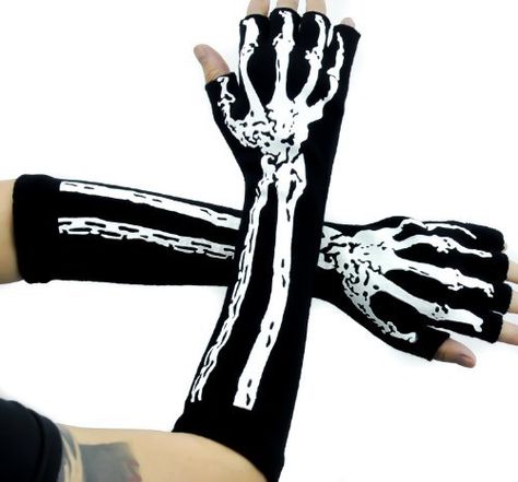 Skeleton Arm, Punk Emo, Long Gloves, New Rock, Gothic Punk, Gothic Outfits, Goth Outfits, Gothic Lolita, Goth Fashion