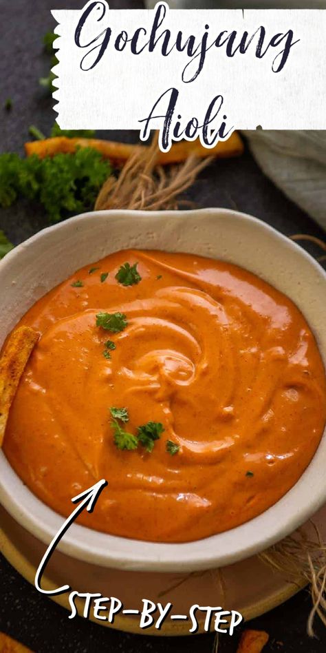 International Sauces, Gochujang Aioli, Korean Sauce, Gochujang Recipe, Cream Cheese Fruit Dip, Asian Sauces, Aioli Sauce, Gochujang Sauce, Aioli Recipe