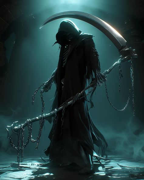 Grim Reaper Pose Reference, Grim Reaper Oc, Scythe Character, Scythe Weilders, Grim Reaper Character, Grim Reaper Wallpaper, Green Reaper, Grim Reaper Scythe, Halloween Reaper