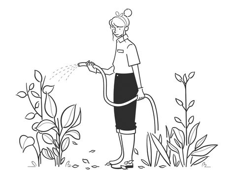 gardener by tatooine girl Cleaning Drawing, Monochrome Illustration, Garden Drawing, Garden Images, Garden Girls, Black And White Art, Spring Art, Line Illustration, Black And White Illustration