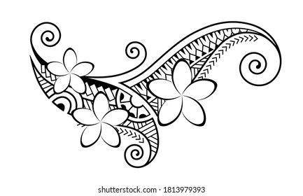 Tatuaje al estilo maorí. Ornamento oriental decorativo étnico con flores frangipanas. Coloreando la página del libro. Maori Tattoo Patterns, Frangipani Tattoo, Maori Tattoo Frau, Ankle Band Tattoo, Tropical Flower Tattoos, Hawaiian Flower Tattoos, Polynesian Tattoos Women, Polynesian Tattoo Designs, Polynesian Art