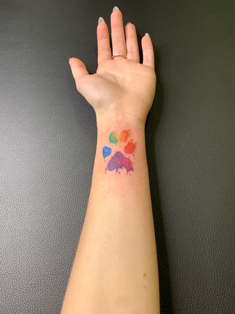 Watercolour Paw Print Tattoo, Rainbow Paw Print Tattoo, Paw Tattoos, 50 Tattoo, Dog Paw Tattoo, Paw Tattoo, Paint Splash, Dog Tattoos, Water Colour