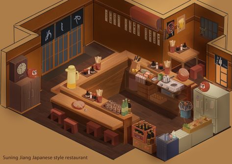 Japanese Style Restaurant, Resturant Interior, Japanese Coffee Shop, Small Home Gyms, Japanese Elements, Japanese Restaurant Interior, Interior Concept Art, Japanese Restaurant Design, Restaurant Game