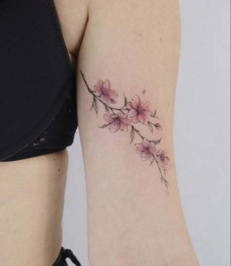 Cherry Blossom Tattoo Shoulder, Side Arm Tattoos, Bird Tattoo Wrist, Flower Tattoo Ideas, Rose Tattoos For Women, Flower Tattoo Drawings, Flower Tattoo Shoulder, Flower Tattoo Arm, Petite Tattoos