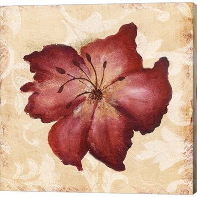 Bay Isle Home™ Red Flower 1 by Jace Grey - Wrapped Canvas Painting 12.0 H x 12.0 W x 1.5 D in redCanvas/Fabric in Brown;red;beige | 12" H X 12" W | Wayfair