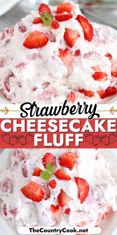 This Strawberry Cheesecake Fluff is an easy and fun recipe full of strawberry and cheesecake flavors. The perfect fruity dessert for all your gatherings! Strawberry Cheesecake Fluff, Strawberry Fluff Salad, Cheesecake Fluff, Strawberry Salad Recipe, Fluff Salad Recipes, Strawberry Fluff, Fluff Salad, Fresh Strawberry Recipes, Fluff Recipe