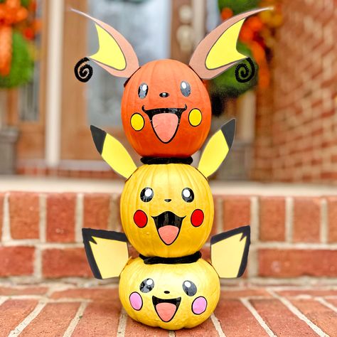 Halloween & Fall Archives - Where The Smiles Have Been Pokemon Pumpkin Decorating Ideas, Pokemon Halloween Party, Pokemon Halloween Decorations, Pikachu Pumpkin, Unique Pumpkin Decorating, Pokemon Pumpkin, Pokemon Halloween, Creative Pumpkin Decorating, Halloween Room Decor