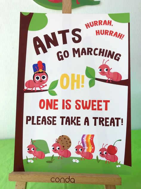 Ants Go Marching Party Decor Treats Sign Printable Ant Picnic Party, The Ants Go Marching, Ants Go Marching, Nursery Rhyme Party, Party Food Signs, Themed Treats, Party Boy, Picnic Birthday, Birthday Party Banner