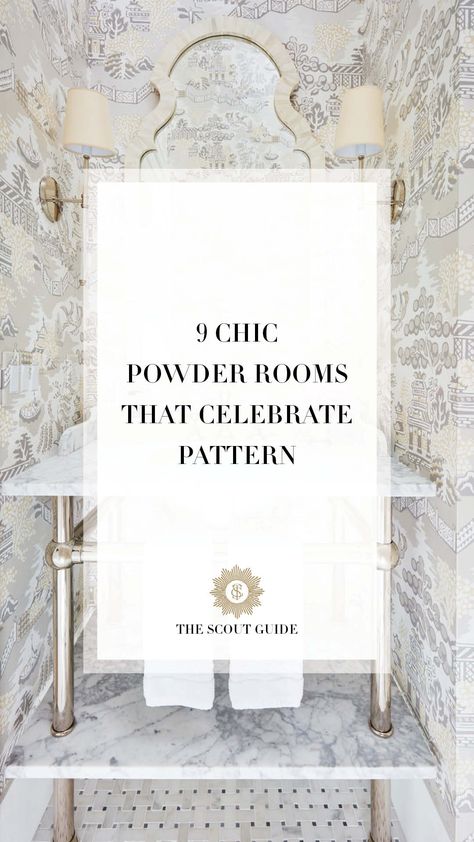 Sometimes, the smallest spaces offer the biggest opportunities to make a statement. After all, why not take a risk in a room that’s just a few square feet wide? Here, we’ve rounded up 9 powder rooms that prove that when it comes to making a splash, they’re the perfect places to take the plunge with pattern. With their bold prints and unexpected pops of color, these little rooms will leave a lasting impression. Wallpaper Powder Room Small Luxe, Spa Powder Room Ideas, Fun Powder Room Ideas, Statement Powder Room, Wallpaper For Powder Room, Dramatic Powder Room, Chic Powder Room, Wallpaper Powder Room, Powder Room Wallpaper