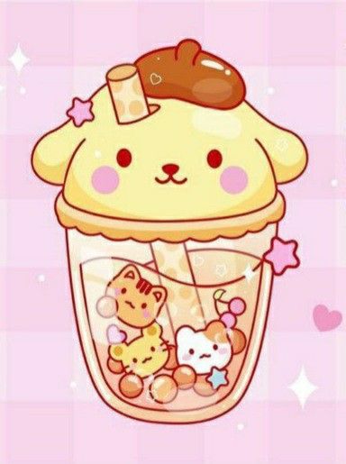 Sanrio Bubble Tea, Pom Pom Purin Drawing, Sanrio Boba, 귀여운 음식 그림, Walpaper Hello Kitty, Kitty Drawing, Cute Food Drawings, Hello Kitty Drawing, Hello Kitty Birthday