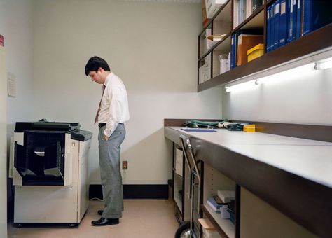 Photographs of office life before iPhones and Wi-Fi reveal not much has changed in 20 years | Creative Boom Off White Walls, Photographic Projects, Small Town America, Walker Art Center, Commercial Bank, Lost In Thought, Cubicle, White Walls, Strip Lighting