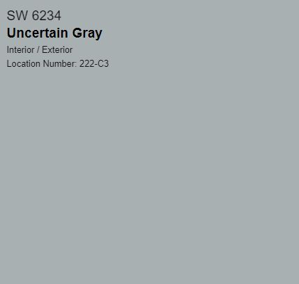 Sw Uncertain Gray Exterior, Sw Uncertain Gray, Uncertain Gray Sherwin Williams, Uncertain Gray, Blue Paint Color, Orange Room, Zyla Colors, Sherwin Williams Gray, Orange Rooms