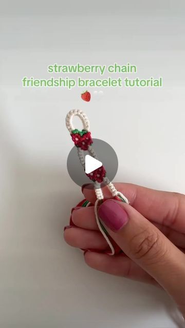 Ella🌴🥥🫧🌺 ( UK Based ) on Instagram: "Strawberry Chain Friendship Bracelet Tutorial🍓🤍  Pattern: 146841 on bracelet book📖  Measurements📏 background colour: 2m 60cm  red: 160cm  green: 150cm   If you make this bracelet using my tutorial please tag me! I’d love to see your creations🥹  #bracelet #bracelets #braceletsoftheday #friendshipbracelet #friendshipbracelets #braceletmaking #bracelettutorial #tutorial #tutorials #strawberry #strawberrybracelet #handmadejewelry #handmadejewellery #threadbracelet #ellasartspace #explorepage #beginnerbracelet #handmadebracelet" Friendship Bracelet Patterns Tutorials, Chain Friendship Bracelet, Friendship Bracelet Tutorial, Bracelet Book, Friendship Bracelets Tutorial, Thread Bracelets, String Bracelet, Bracelet Tutorial, Friendship Bracelet Patterns