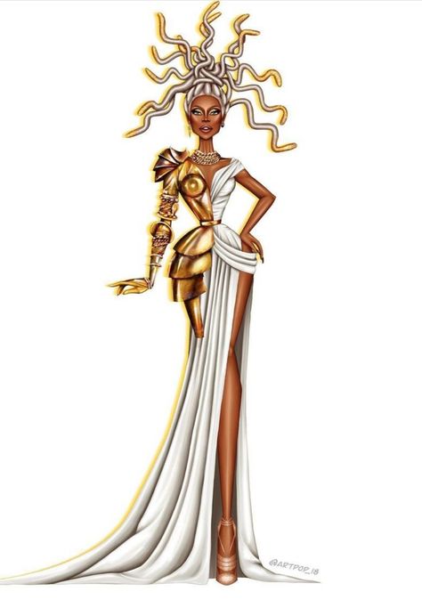 Medusa Fashion, Greek Mythology Medusa, Sketch Female, Illustrations Procreate, Mythology Medusa, Drag Art, Drag Dresses, Tom Tierney, Happy Pride Month