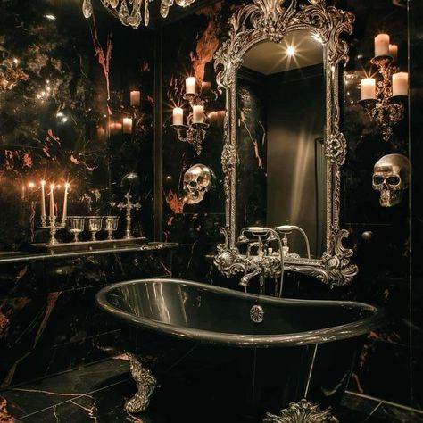 Victorian Gothic Bathroom, Goth Bathroom Decor, Gothic Bathroom Ideas, Goth Bathroom, Gothic Victorian House, Gothic Bathroom, Goth Houses, Classy Rooms, Dark Decor