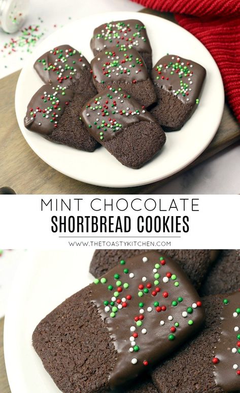 Mint Chocolate Cookies, Dreamy Christmas, Bake Christmas, Chocolate Peanut Butter Desserts, Chocolate Shortbread, Chocolate Dipped Cookies, Chocolate Shortbread Cookies, Christmas Shortbread, Raw Cookie Dough