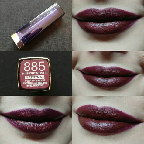 Midnight Merlot Maybelline, Merlot Lipstick, Frau Blucher, Maquillage On Fleek, Maybelline Lipstick, Maybelline Color Sensational, Dark Lipstick, Purple Lipstick, Swag Makeup