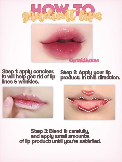 #lips #makeup #tips #kbeauty #gradinetlips #foryou #follow4more Gradient Lips Tutorial, Gradient Lips Korean, Korean Gradient Lips, Lips Tutorial, Lip Care Tips, Gradient Lips, Asian Makeup Tutorials, Makeup Tuts, Lip Tutorial