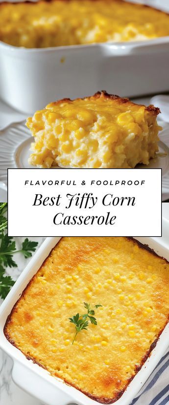 You'll love this Best Jiffy Corn Casserole—it's sweet, creamy, and super comforting! It's the ideal dish for family gatherings or cozy dinners when you want to impress without a lot of fuss. Southern Style Casseroles, Cornbread Casserole Thanksgiving, Corn Casserole Jiffy No Egg, Joanna Gaines Corn Casserole, Jiffy Corn Sufle Recipe, Savory Corn Casserole, Corn Casserole Jiffy Crock Pot, Corn Custard Casserole, Crockpot Cornbread Casserole