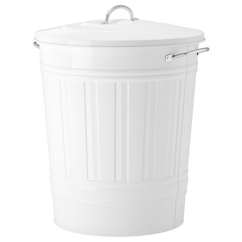 KNODD Bin with lid, white, 11 gallon. Can be used anywhere in your home, even in damp areas like the bathroom and under covered balconies. Wash Basin Accessories, Dog Food Holder, White Bin, Wastepaper Basket, Covered Balcony, Recycling Facility, Bin Bag, Clothes Hamper, Kitchen Trash Cans