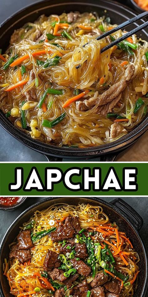 🥢 Korean Japchae – A Delicious Stir-Fried Noodle Dish 🥢 Sweet potato noodles, vibrant veggies, and tender beef in a flavorful sauce make Japchae a Korean favorite. Perfect for weeknight dinners or a Korean-inspired meal! #Japchae #KoreanFood #StirFryNoodles #EasyDinner #VegetableNoodles #FlavorfulMeals Description 2 Asian Food Recipes Noodles, Japchae Sauce Recipe, Japache Noodles, Popular Meals Dinners, Korean Noodle Bowl, Asian Inspired Dinner Recipes, Quick Tasty Recipes, Korean Stir Fry Noodles, Korean Rice Noodles