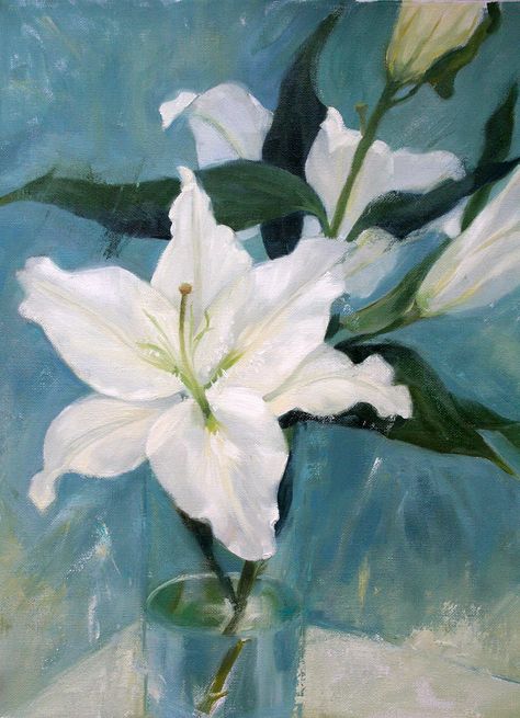 White Lily Flower Aesthetic, Lilies Oil Painting, Lilies Drawing, White Lily Flower, Tulip Painting, Lily Painting, Oil Painting Tutorial, Easter Lily, Anime Christmas