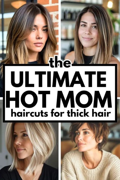 Hot Mom cut ideas for Thick Hair! New Mom Haircuts, New Mom Hair, Cuts For Thick Hair, Long Length Haircuts, Mom Haircut, Winter Hair Trends, Mom Haircuts, Haircuts For Thick Hair, Mom Cut