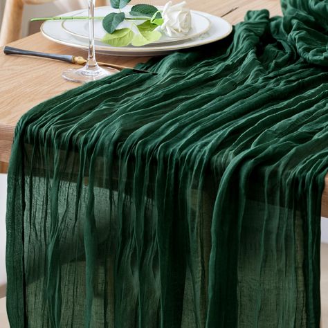 PRICES MAY VARY. 【Table Runner】You will get 1 piece, 35" W x 120" L(10FT) cheesecloth table runner. Each 10FT long is perfect for 3-4FT long table. The gauze table runner is long enough to span a larger table and drapes beautifully on table, making it ideal for special occasions where you need to host larger groups. The elegant, stylish rustic table runner add beauty to your table and a romantic atmosphere to your occasion. 【Soft and Durable Material】The table runner is made of high quality prem Emerald Green Table Runner, Cheese Cloth Table Runner, Winter Table Decor, Rustic Table Runner, Cloth Table Runner, Gauze Table Runner, Cheesecloth Table Runner, Vintage Wedding Table, Green Table Runner