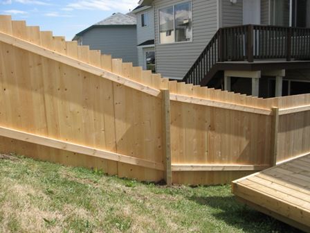 Building Fence On A Slope With Panels... Help Please. - Building  Construction - DIY Chatroom Home Improvement Forum Fence Trees, Yard Privacy, Fence Plants, Sloped Yard, Living Fence, Horizontal Fence, Front Yard Fence, Building A Fence, Farm Fence