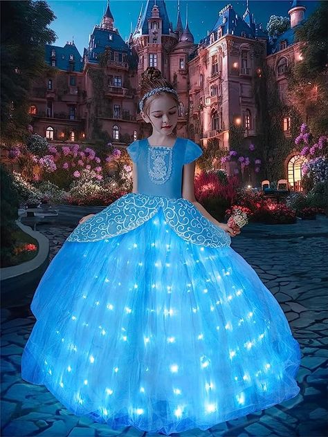 UPORPOR Light Up Cinderella Dress Costume Girls Blue Princess Ball Gown Kids Halloween Outfit Cinder Ella Toddler Vestito #princessdress #disney #disneyprincess #amazon #hellolily #costume #cinderella Princess Costumes For Girls, Princess Fancy Dress, Blue Princess Dress, Light Up Costumes, Light Up Dresses, Disney Princess Costumes, Carnival Dress, Costume For Girls, Cinderella Costume