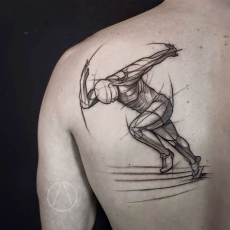 Running Anatomy, Sisyphus Tattoo, Unique Back Tattoos, Marathon Tattoo, Runner Tattoo, Men Tattoo Ideas, Running Tattoo, Sketch Style Tattoos, Tattoo Maker