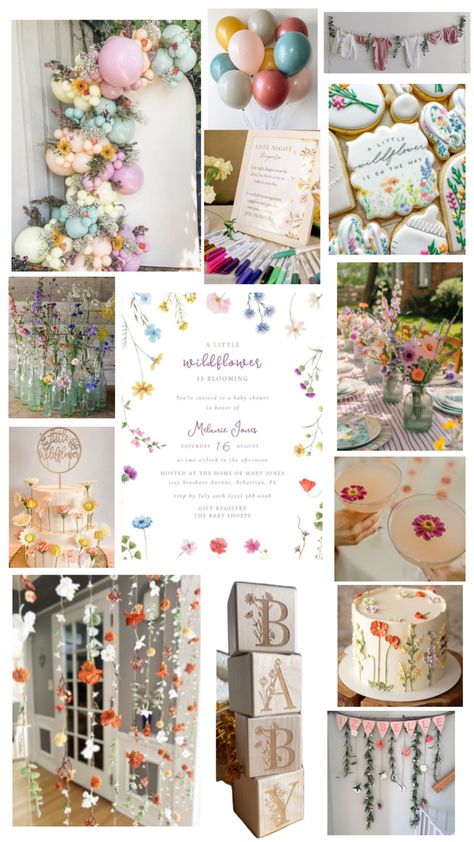 Colourful Baby Shower Theme, A Little Wild Flower Is On The Way, Wildflower Baby Girl Shower Ideas, Girl Baby Shower Wildflower Theme, Springtime Baby Shower Ideas, A Little Wildflower Baby Shower Theme, Spring Girl Baby Shower Ideas, Whimsical Garden Baby Shower Ideas, April Showers Bring May Flowers Baby Shower Theme