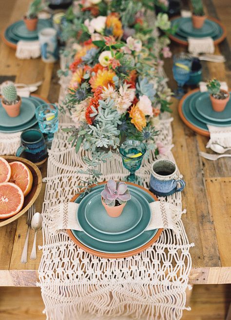 Out-of-the-Box Table Setting Ideas for the Holidays — Minimalist/Maximalist Succulent And Wood Centerpiece, Boho Brunch Table Decor, Aqua Marine Wedding Theme, Tiffany Table Setting, Herb Table Setting, Late Summer Early Fall Tablescapes, New Mexico Wedding Decor, French Tablescapes, Temple Sealing