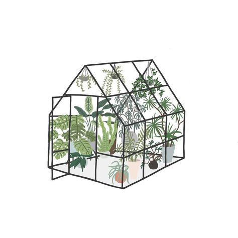 Green House Tattoo, Greenhouse Tattoo, Greenhouse Decoration, Greenhouse Drawing, Drawing Procreate, Greenhouse Plants, Minimalist Drawing, Plants Nature, Lifestyle Illustration