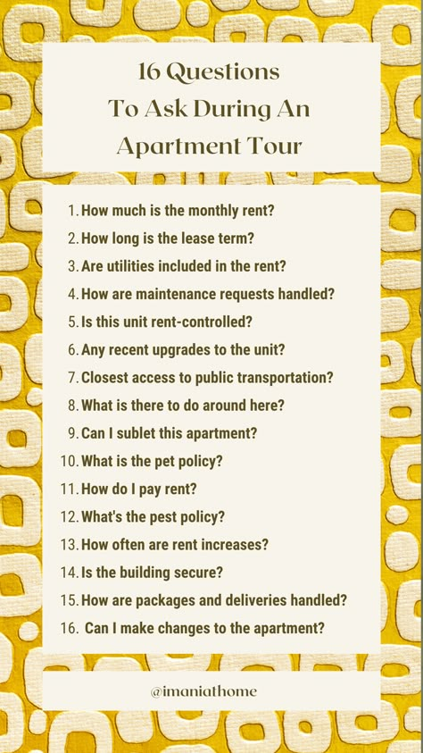 Looking For Apartments Tips, Rent Budget First Apartment, First Time Apartment Checklist Renting, First Apartment Budget Tips, First Apartment Checklist Couples, Renting Apartment Tips, Preparing For First Apartment, Preparing For Moving, Questions To Ask When Apartment Hunting