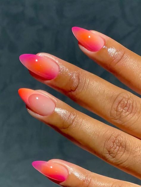 24 Pieces Of Short Almond Shaped Press On Nails, Simple Orange Gradient Fake Nails With 1 Nail Glue And 1 Nail File, Suitable For Daily Wear By Female Friends And Shopping Multicolor Cute,French   ABS,Jelly,Carborundum Colorblock,Striped,Plants Color Nails   Nail,Hand & Foot Care, size features are:Bust: ,Length: ,Sleeve Length: Pink August Nails, Nails Colorful Tips, Summernails Summer Nail Ideas 2024, Nails August 2024, Two Colored Nails, August 2024 Nails, Pink Orange Nails Summer, Nails Ideas Summer 2024, Nails 2024 Summer