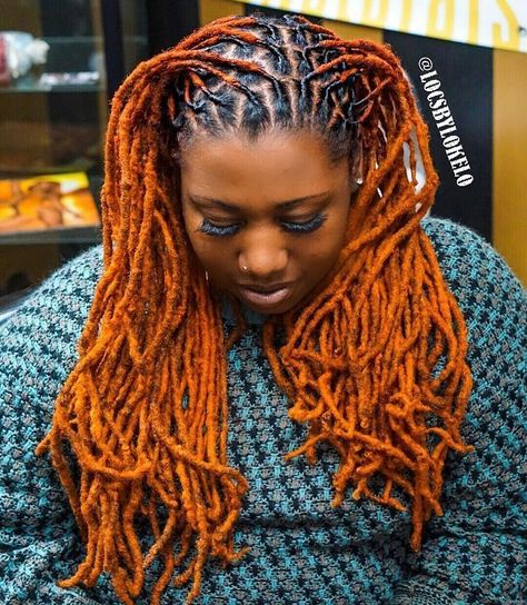 The Home of Locs — @locsbylokelo ・・・ #iamlocd #locstyles #retwist... Copper Locs Black Women, Burnt Orange Hair Color, Color Dreads, Color Locs, Locs Color, Burnt Orange Hair, Orange Hair Color, Colored Locs, Colored Dreads