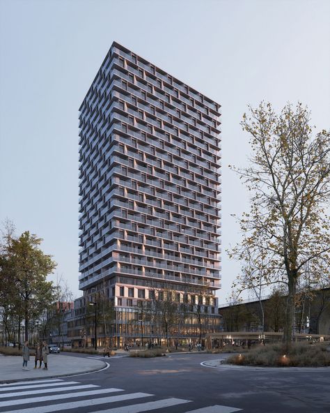 Tilia tower - lausanne, switzerland | 3xn architects | 3XN Lausanne Switzerland, Amsterdam Houses, Wooden Building, Architect Drawing, Residential Building Design, Contemporary Building, Wooden Buildings, Unique Buildings, Urban Spaces