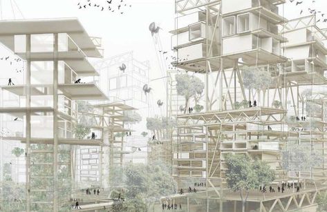 Concept of living space organisation on symbiosis principle | Leilya Sadykova Folding Architecture, Natural Architecture, Vertical City, Urban Housing, Urban Agriculture, Conceptual Architecture, City Farm, Architecture Concept Diagram, Wood Architecture