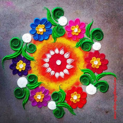 50 Ugadi Rangoli Design (Rangoli Ideas) - February 2020 Agiyarash Rangoli, Short Rangoli Designs, Ugadi Rangoli Design, Short Rangoli, Small Free Hand Rangoli, Ugadi Rangoli, Color Rangoli, Indian Rangoli Designs, Design Rangoli