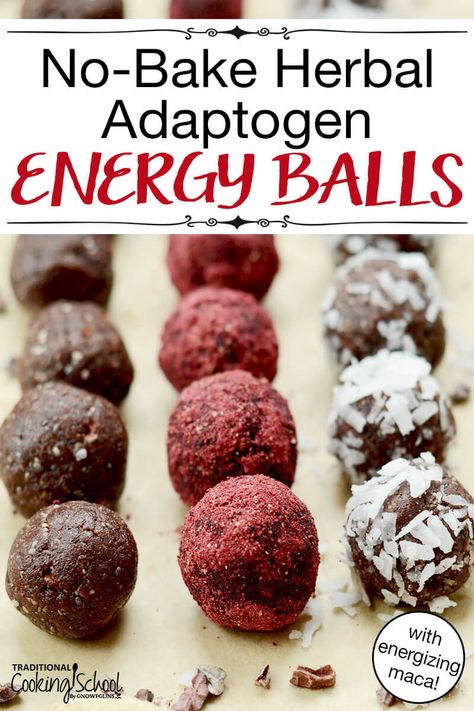 There's nothing better than healthy no bake energy bites... unless they're spiked with herbal adaptogens, too! Soothing ashwagandha and energizing maca join coconut oil, cacao powder, dates, and chia seeds to transform these easy clean eating treats into nutritional powerhouses. With subtle sweetness yet no refined sugar, these Paleo energy balls will keep you going all day long, no oven required! #healthy #nobake #chocolate #energyballs #maca Paleo Energy Bites, Natural Sweets, Paleo Energy Balls, Maca Recipes, No Bake Energy, Healthy No Bake, Energy Balls Healthy, Cafe Business, No Bake Energy Bites