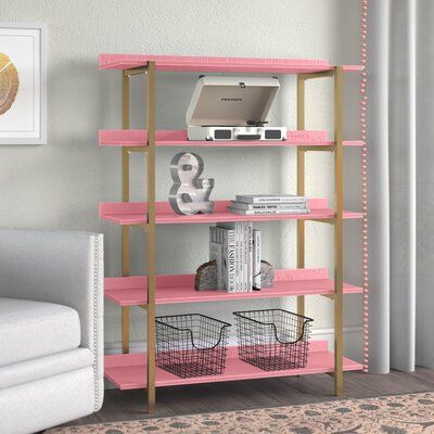 Basement Salon, Wide Shelves, Pink Shelves, Books Storage, Tiered Display Shelves, Etagere Bookcase, Geometric Forms, Craft Room Office, Cute Home Decor