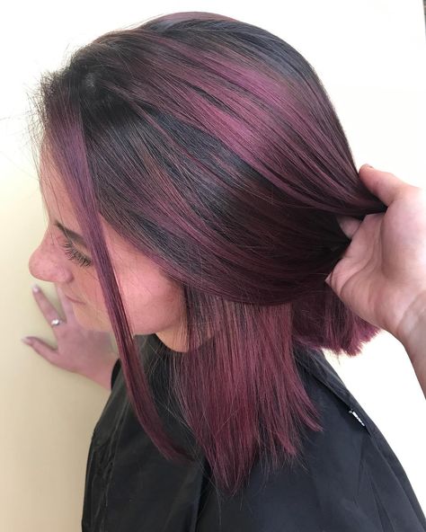 Blonde To Purple Ombre, Purple Bayalage Hair, Hair With Purple Streaks, Blonde Hair With Purple Streaks, Blonde Hair With Purple, Bayalage Hair, Purple Streaks, Aveda Color, Tape In Extensions