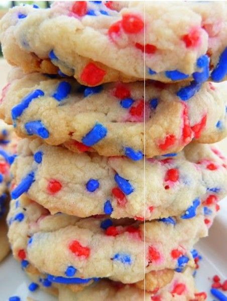 Firecracker Cookies, Cake Batter Cookies, July Desserts, Parfait Desserts, Batter Mix, Patriotic Food, Nutella Brownies, 4th Of July Desserts, Fourth Of July Food